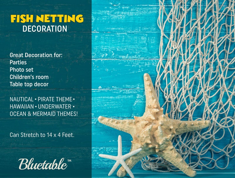 Bluetable Netting Decoration, Fish Net Party Decor Natural Color Cotton Netting 48' x 144' Inches. Fishnet for Nautical, Pirate, Hawaiian, Underwater, Beach, Ocean & Mermaid Theme - Image 3