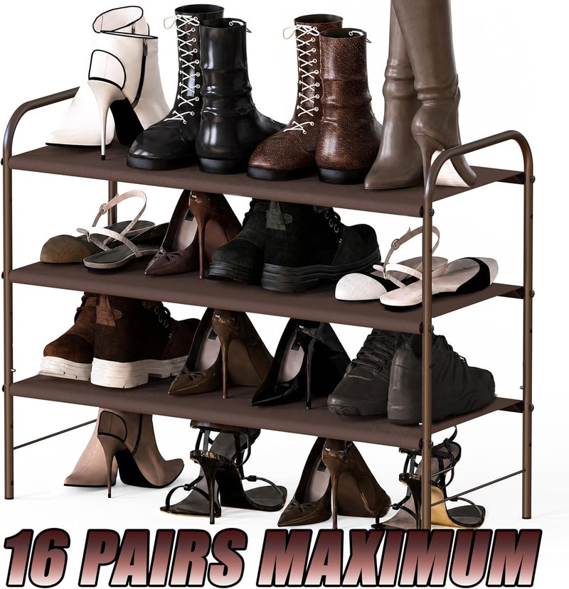 Simple Houseware 3-Tier Shoe Rack Storage Organizer 12-Pair / 20-Pair, Bronze - Image 4