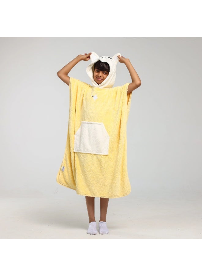 Relef Kids Cappa Bathrobe with Hood – Quick-Dry Coral Fleece Microfiber Bathrobe for Kids, Soft & Absorbent - Yellow - Image 1