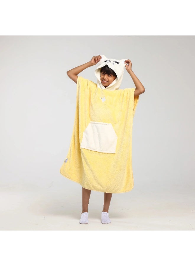 Relef Kids Cappa Bathrobe with Hood – Quick-Dry Coral Fleece Microfiber Bathrobe for Kids, Soft & Absorbent - Yellow - Image 2
