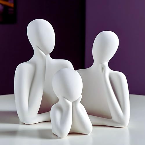 CraftVatika Home Decoration Items for Living Room,Modern Abstract Family Sculpture Set, White Resin Decorative Figurines, 3-Piece Table Decor for Home Office, Artifact for Table,Tabletop Corner Decor - Image 1