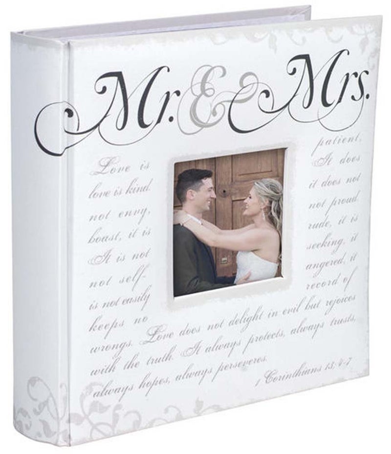 Malden International Designs 4x6 Horizontal 2 Up Mr  Mrs Corinthians Verse Wedding Photo Album Book Bound Memo Writing Areas Hard Cover 3x3 Front Cover Photo Opening - Image 1