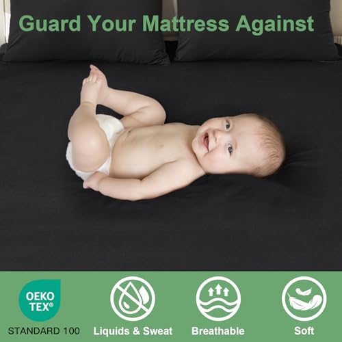 Sufdari Waterproof Mattress Protector Queen Size, Noiseless Mattress Cover with 18" Deep Pocket, Bed Bug Proof and Waterproof Fitted Sheets, Machine Washable Mattress Protectors Black - Image 3