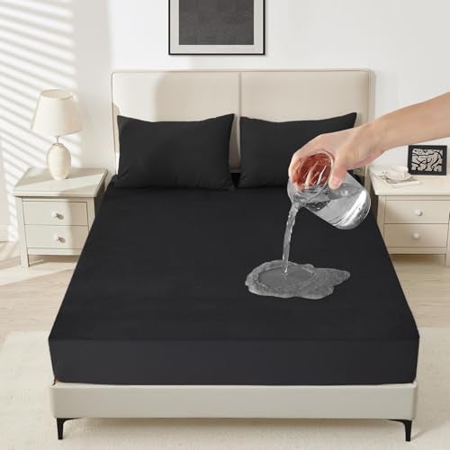 Sufdari Waterproof Mattress Protector Queen Size, Noiseless Mattress Cover with 18" Deep Pocket, Bed Bug Proof and Waterproof Fitted Sheets, Machine Washable Mattress Protectors Black - Image 1