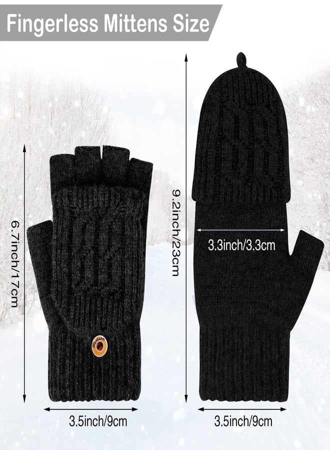 ONESING 2 Pairs Fingerless Gloves for Women Winter Fingerless Mittens with Finger Flaps Warm Convertible Mittens Stretchy Knit Womens Gloves for Cold Weather - Image 3