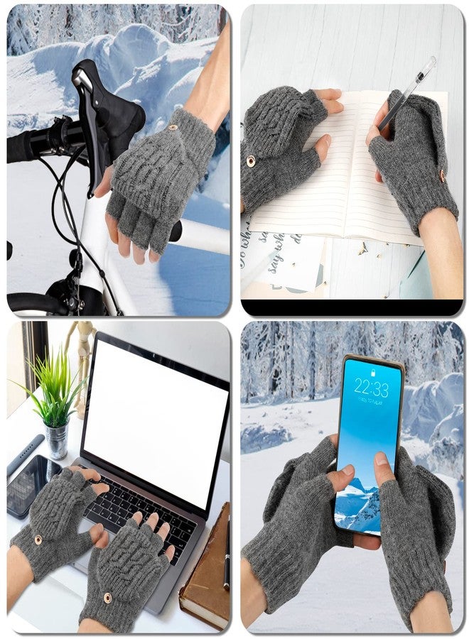 ONESING 2 Pairs Fingerless Gloves for Women Winter Fingerless Mittens with Finger Flaps Warm Convertible Mittens Stretchy Knit Womens Gloves for Cold Weather - Image 4