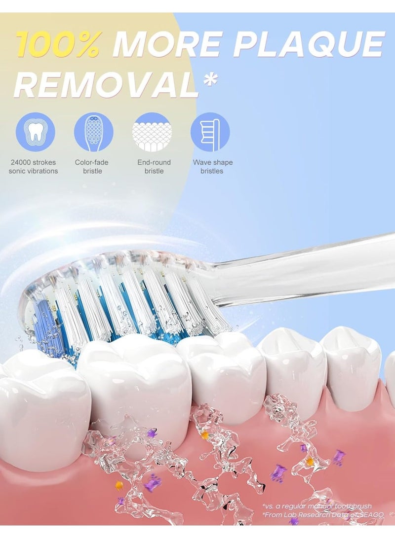 SEAGO Kids Electric Toothbrush with 2 Mins Brushing Timer and 8 Replacement Bursh Heads,Rainbow LED Light Make Brushing Fun, Blue Color Boys Battery Powerd Toothbrush for 4-12 Years Old - Image 2