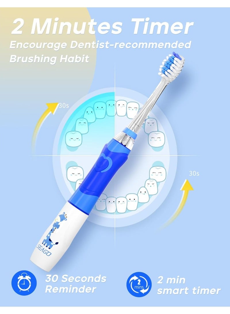 SEAGO Kids Electric Toothbrush with 2 Mins Brushing Timer and 8 Replacement Bursh Heads,Rainbow LED Light Make Brushing Fun, Blue Color Boys Battery Powerd Toothbrush for 4-12 Years Old - Image 3