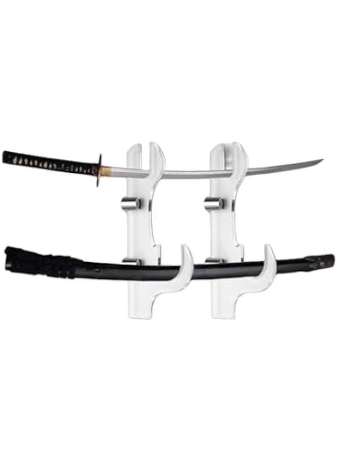 HOOKOR - Sword Wall Mount, 2 Layer Sword Wall Mount Display Hooks, Acrylic Katana Stand Wall Mounted, Lightsaber Wall Mount, Sword Stand, Sword Hook Display Which Can Support All Swords (White) - Image 1