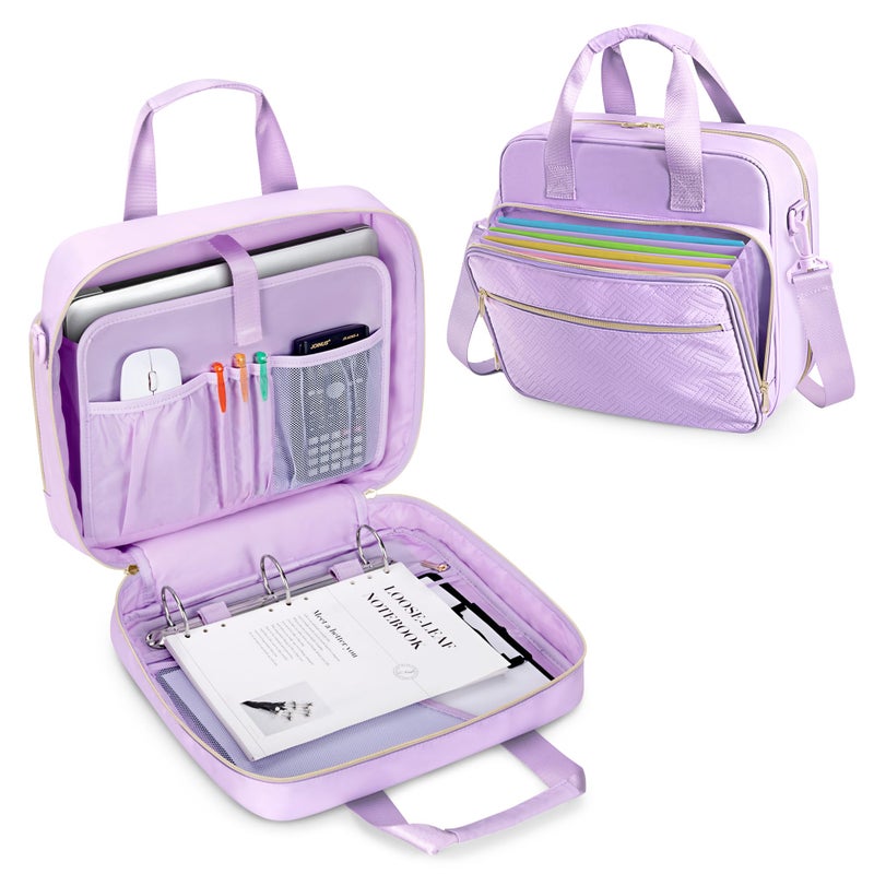 Prokva 3 Ring Zipper Binder 2 Inch, Accordion File Organizer with Shoulder Strap, Zip Up Binder with 500-Sheet Capacity, Purple - Image 1