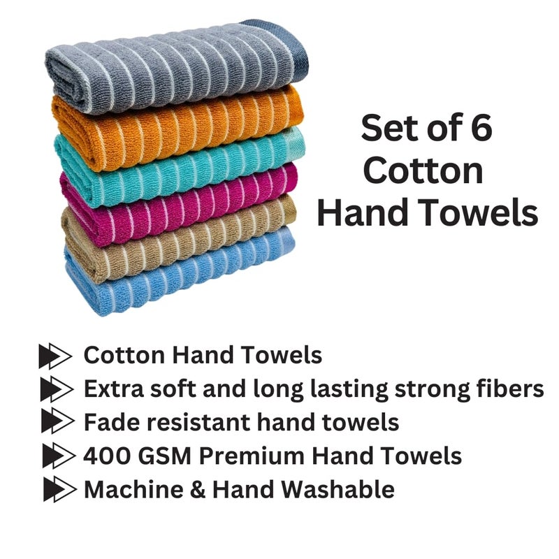 STAMIO Cotton 400 GSM Hand Towel Set of 6, 14 X 21 Inch for Men, Women, Home Use, Gym, Wash Basin | Soft, Absorbent, Quick Dry, Small Size Towels, Travel Friendly | Jumping Stripe, Multicolor - Image 2