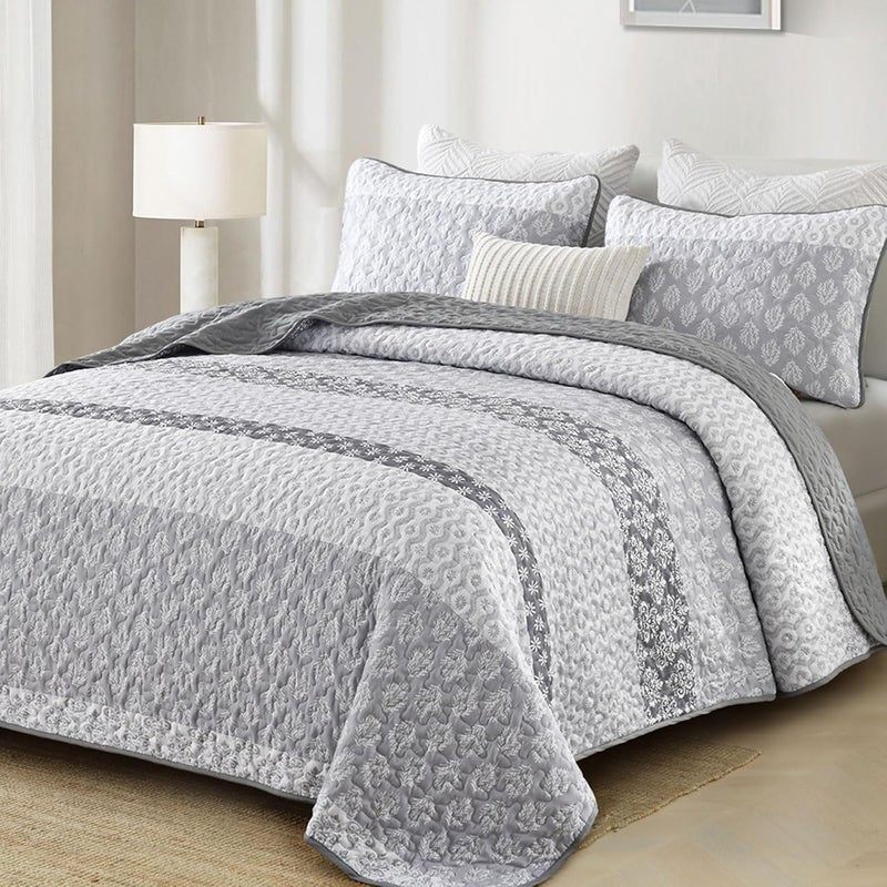 Cottolester Boho Quilt Set Full Size Gray Bohemian Quilt Bedding Set Striped Lightweight Summer Bedspread Coverlet Bedding Set 78"x90" (3 Pieces) - Image 1