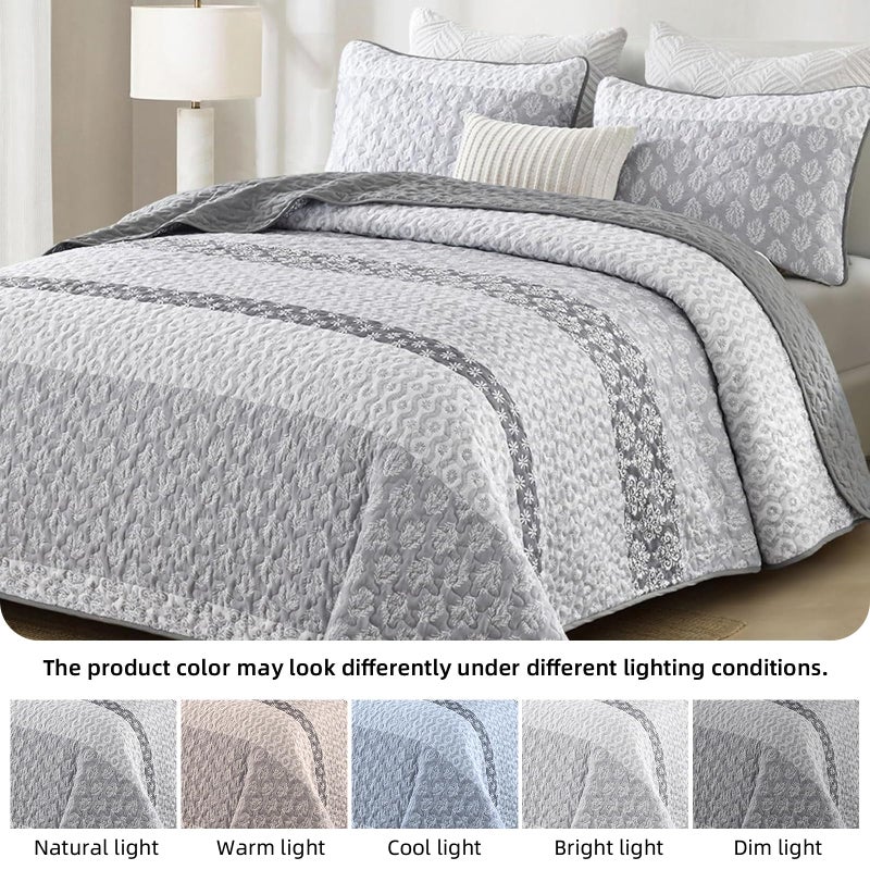 Cottolester Boho Quilt Set Full Size Gray Bohemian Quilt Bedding Set Striped Lightweight Summer Bedspread Coverlet Bedding Set 78"x90" (3 Pieces) - Image 5