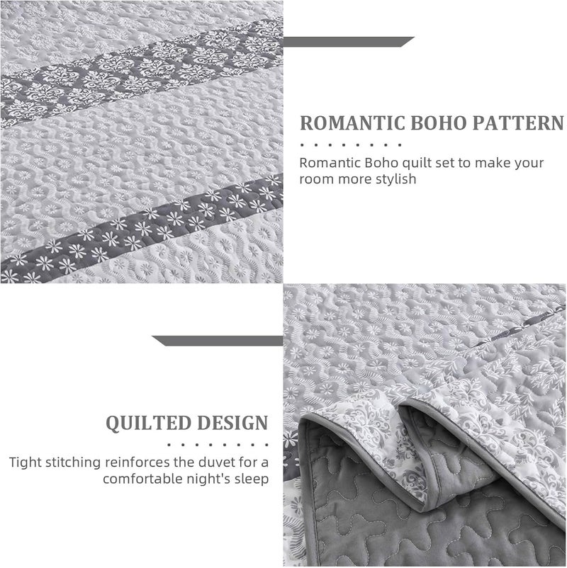 Cottolester Boho Quilt Set Full Size Gray Bohemian Quilt Bedding Set Striped Lightweight Summer Bedspread Coverlet Bedding Set 78"x90" (3 Pieces) - Image 4