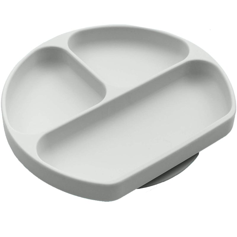 Silikong Suction Plate for Toddlers  BPA Free 100 FoodGrade Silicone  Microwave Dishwasher and Oven Safe  Stay Put Divided Baby Feeding Plates 1 Grey