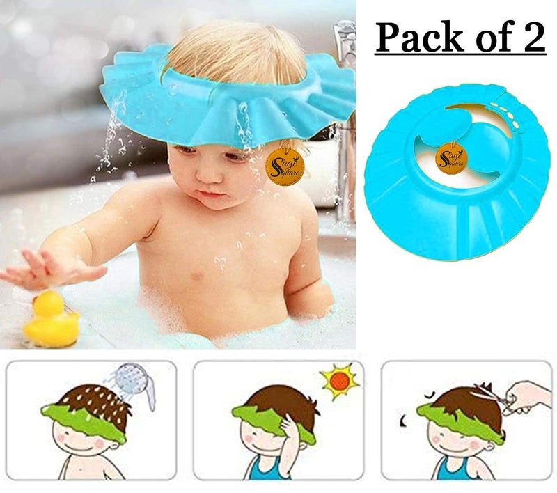 Sage Square New Adjustable Design Safe Soft Bathing Baby Shower Cap with Ear Protector (Blue) (Pack of 2) - Image 2
