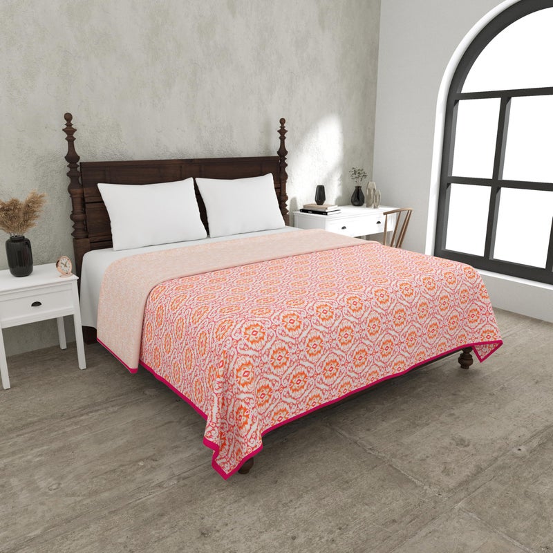 JaipurFabric JaipurFabric® 150GSM 100% Pure Mulmul Cotton Reversible Blanket/Duvet/Quilt/AC Dohar for Double Bed (95" X 85"), Orange  - Image 1