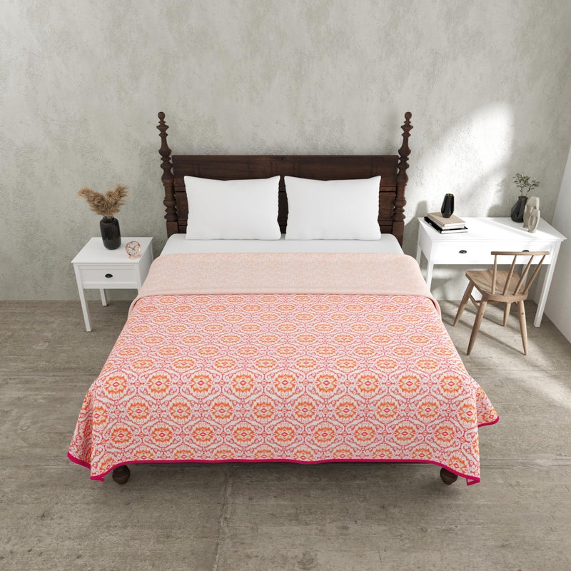 JaipurFabric JaipurFabric® 150GSM 100% Pure Mulmul Cotton Reversible Blanket/Duvet/Quilt/AC Dohar for Double Bed (95" X 85"), Orange  - Image 3