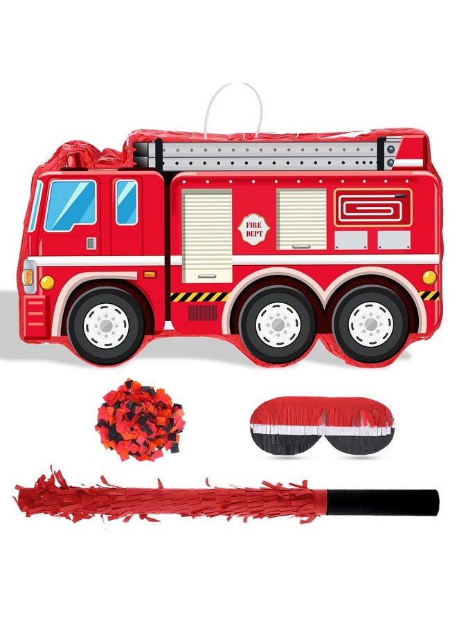 اوريهير زينة حفلات أعياد الميلاد على شكل بينياتا على شكل شاحنة إطفاء مع حلقة تعليق وعصابة عين وخفاش وحشو قصاصات ورقية للأطفال الأولاد، مقاس 16.14 × 8.9 × 3.15 بوصة - Image 1