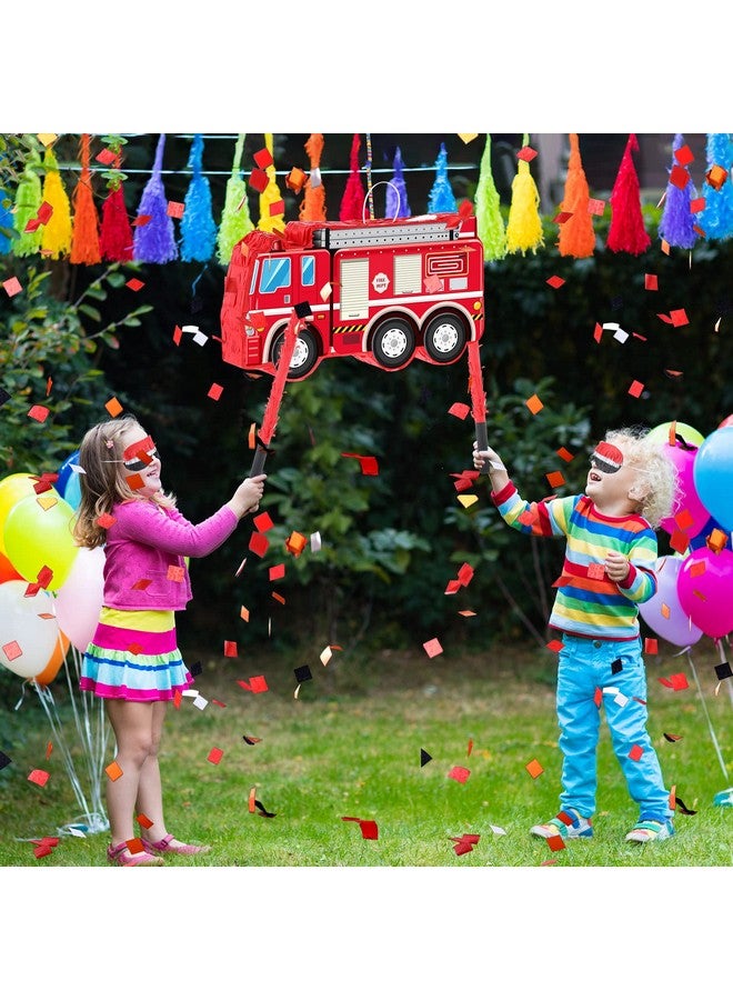 اوريهير زينة حفلات أعياد الميلاد على شكل بينياتا على شكل شاحنة إطفاء مع حلقة تعليق وعصابة عين وخفاش وحشو قصاصات ورقية للأطفال الأولاد، مقاس 16.14 × 8.9 × 3.15 بوصة - Image 5