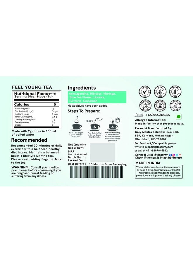 TEACURRY Feel Young Tea (50 Grams Loose) Anti Aging For Skin Tightening And Glowing Radiant Skin Anti Oxidant Rich To Reduce Wrinkles 100% Natural Anti Aging Green Tea - Image 3