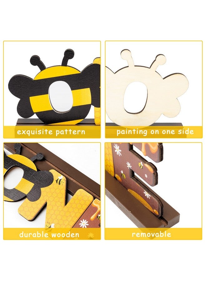 OSNIE Bumble Bee One Letter Sign Wooden Table Centerpieces Sweet Bee Party Decor For Baby Boys Girls Summer Honey Bee Theme 1St Birthday Milestone Baby Shower Cake Smash Photo Props For One Year Old - Image 3