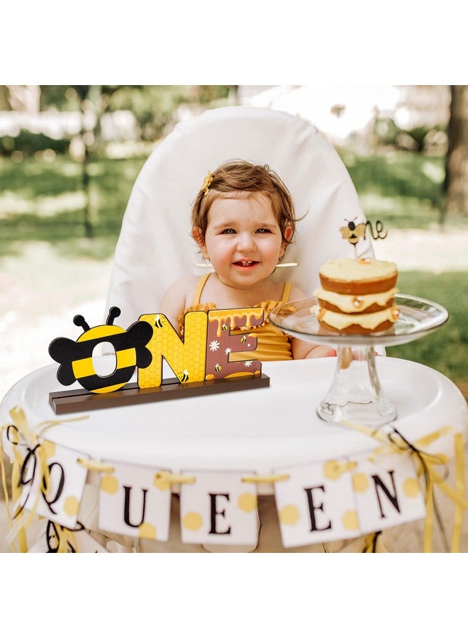 OSNIE Bumble Bee One Letter Sign Wooden Table Centerpieces Sweet Bee Party Decor For Baby Boys Girls Summer Honey Bee Theme 1St Birthday Milestone Baby Shower Cake Smash Photo Props For One Year Old - Image 5