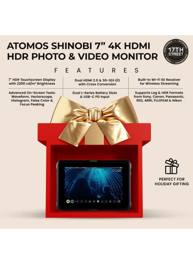 Atomos Shinobi 7-Inch 4K HDMI HDR Photo and Video Monitor, 1920x1200 Touchscreen, 2200cd/m² Brightness, HDMI SDI Cross Conversion, Dual Sony L-Series Battery Slots, AtomOS with AtomHDR and 3D LUT Support - Image 2