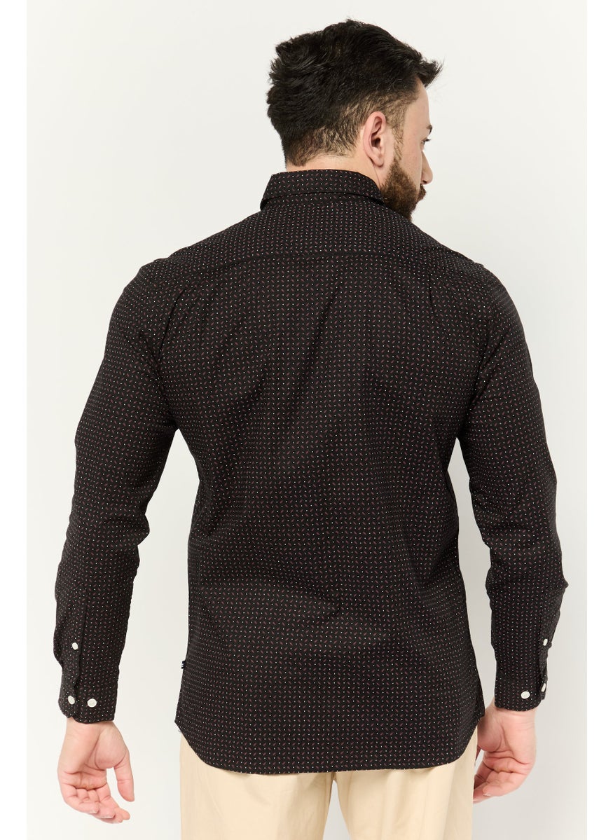 NAUTICA Men Slim Fit Allover Printed Long Sleeve Casual Shirt, Black  - Image 2