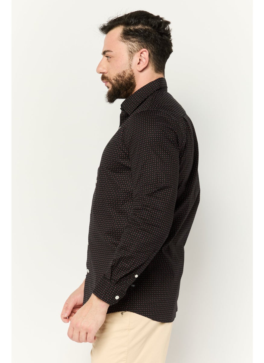 NAUTICA Men Slim Fit Allover Printed Long Sleeve Casual Shirt, Black  - Image 3