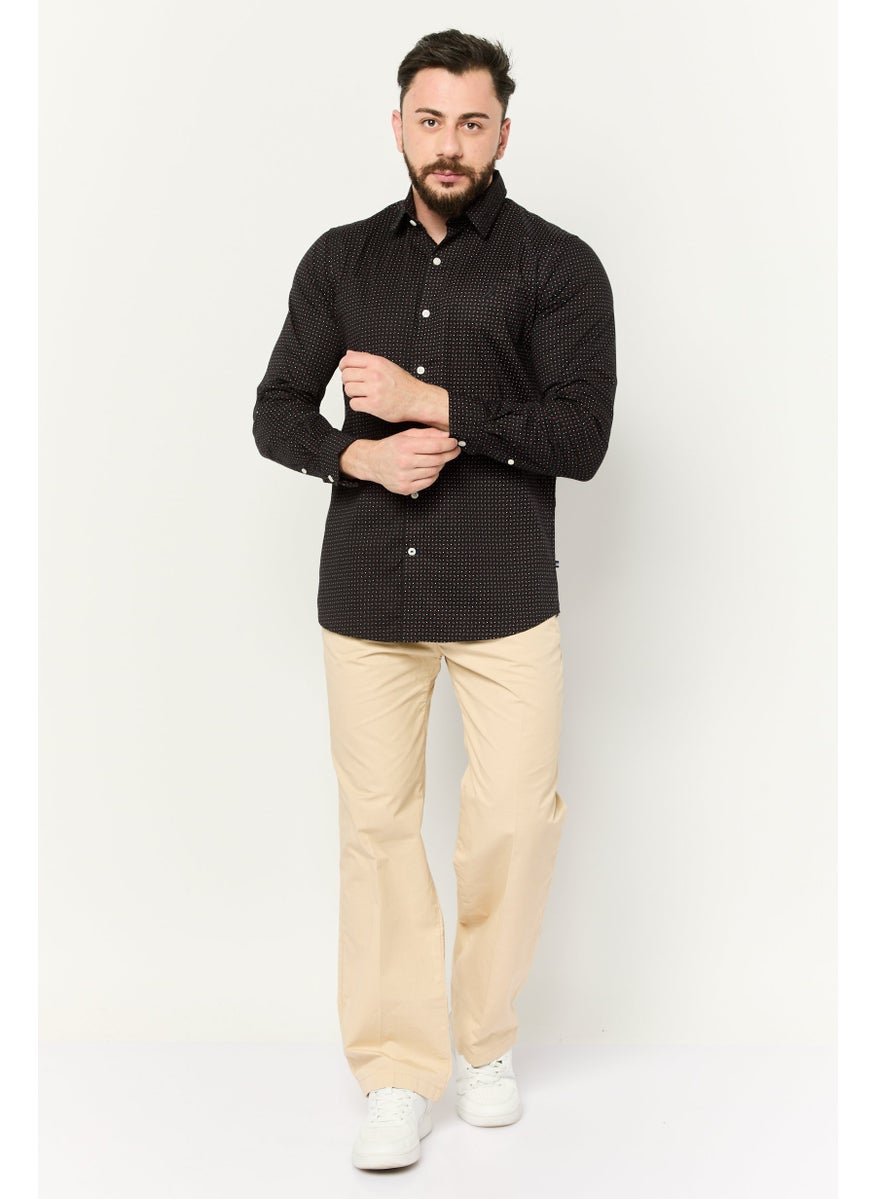 NAUTICA Men Slim Fit Allover Printed Long Sleeve Casual Shirt, Black  - Image 4
