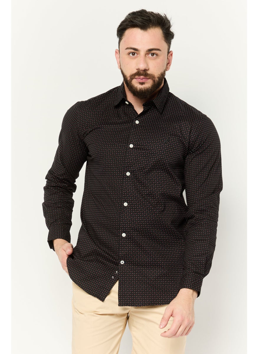 NAUTICA Men Slim Fit Allover Printed Long Sleeve Casual Shirt, Black  - Image 1