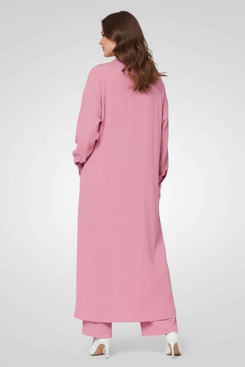 ANNE KLEIN Women 2 Pieces Textured Long Shirt And Palazzo Pants Set, Pink - Image 4