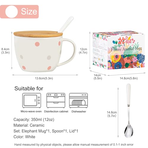 BigNoseDeer White Elephant Gifts for Women Cute Elephant Mug with 3D elephant Inside Kawaii Ceramic Coffee Mug Tea Cup with Lid Spoon Friendship Birthday Christmas Gifts for Women Men Sisters Friend Coworkers - Image 4