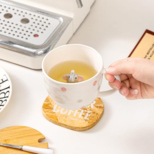 BigNoseDeer White Elephant Gifts for Women Cute Elephant Mug with 3D elephant Inside Kawaii Ceramic Coffee Mug Tea Cup with Lid Spoon Friendship Birthday Christmas Gifts for Women Men Sisters Friend Coworkers - Image 2