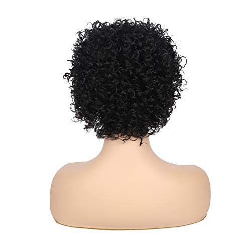 Swiking Short Afro Curly Wig for Black Women Hair Kinky Wigs With Bangs Synthetic Heat Resistant Natural Looking Wigs(Black) - Image 5