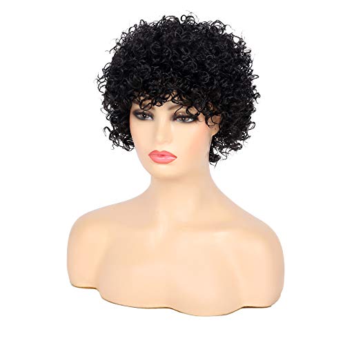 Swiking Short Afro Curly Wig for Black Women Hair Kinky Wigs With Bangs Synthetic Heat Resistant Natural Looking Wigs(Black) - Image 3