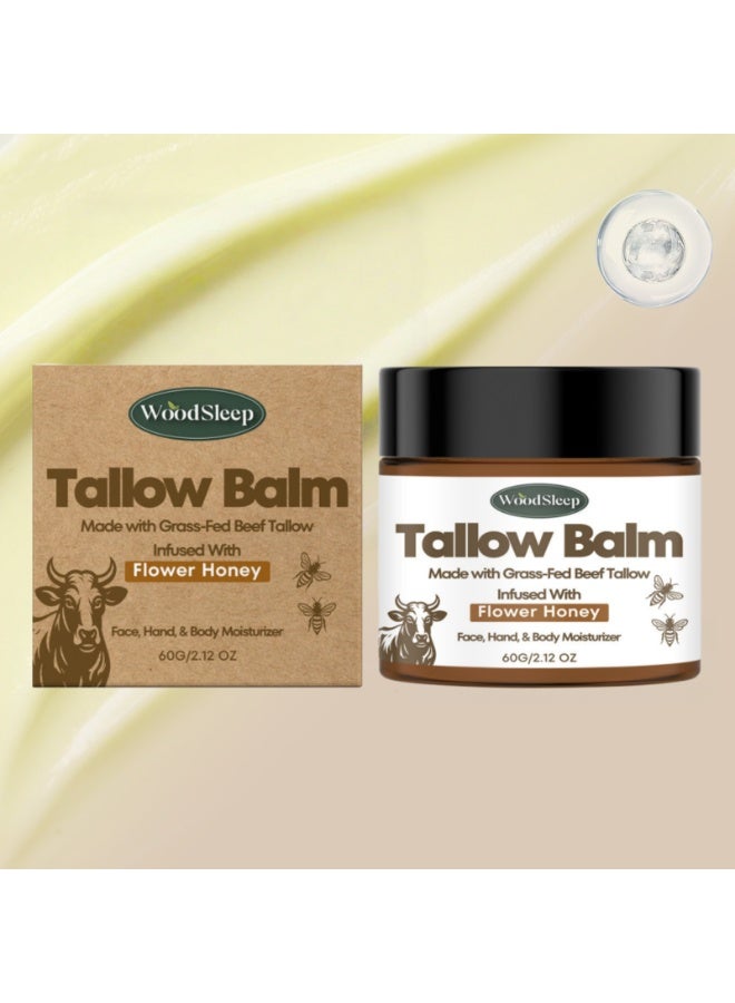 WoodSleep Tallow Balm with Flower Honey | Grass-Fed Beef Tallow Moisturizer for Face, Hands & Body – 60g - Image 1