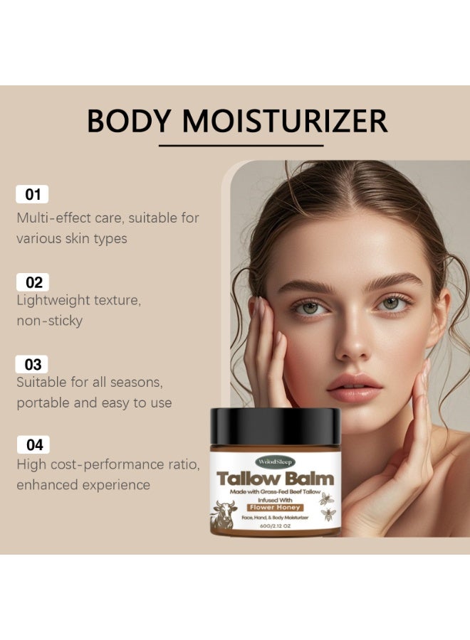 WoodSleep Tallow Balm with Flower Honey | Grass-Fed Beef Tallow Moisturizer for Face, Hands & Body – 60g - Image 3