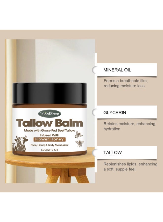 WoodSleep Tallow Balm with Flower Honey | Grass-Fed Beef Tallow Moisturizer for Face, Hands & Body – 60g - Image 2