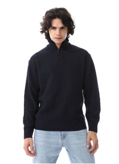 Andora Half-Zipper Long Sleeves Knitted Sweater_Navy Blue  - Image 1