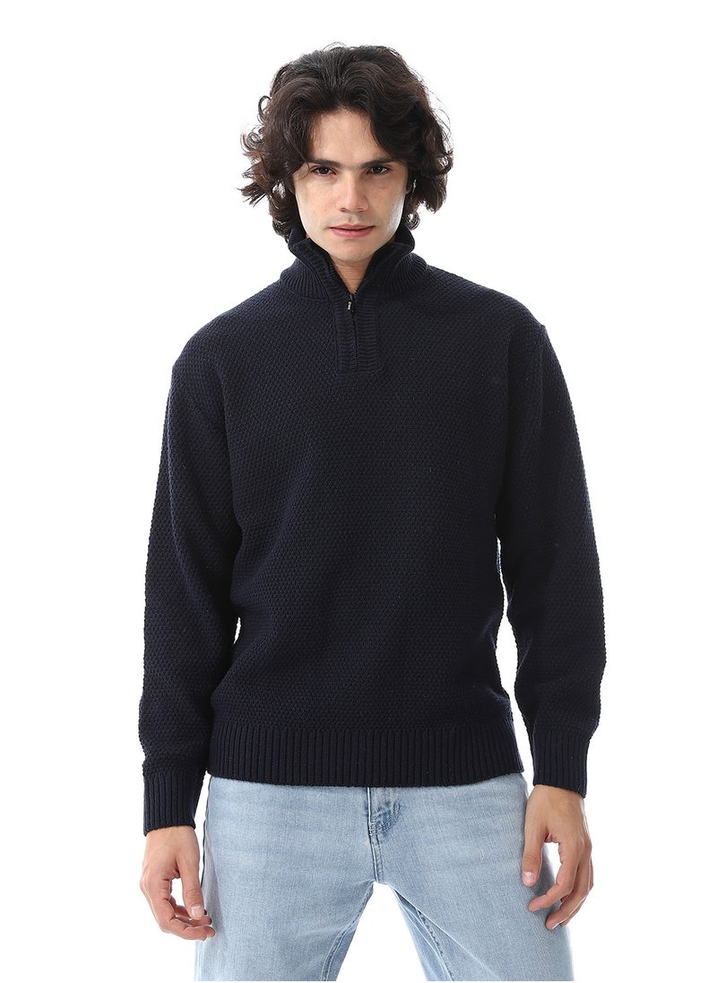Andora Half-Zipper Long Sleeves Knitted Sweater_Navy Blue  - Image 1