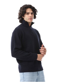 Andora Half-Zipper Long Sleeves Knitted Sweater_Navy Blue  - Image 2