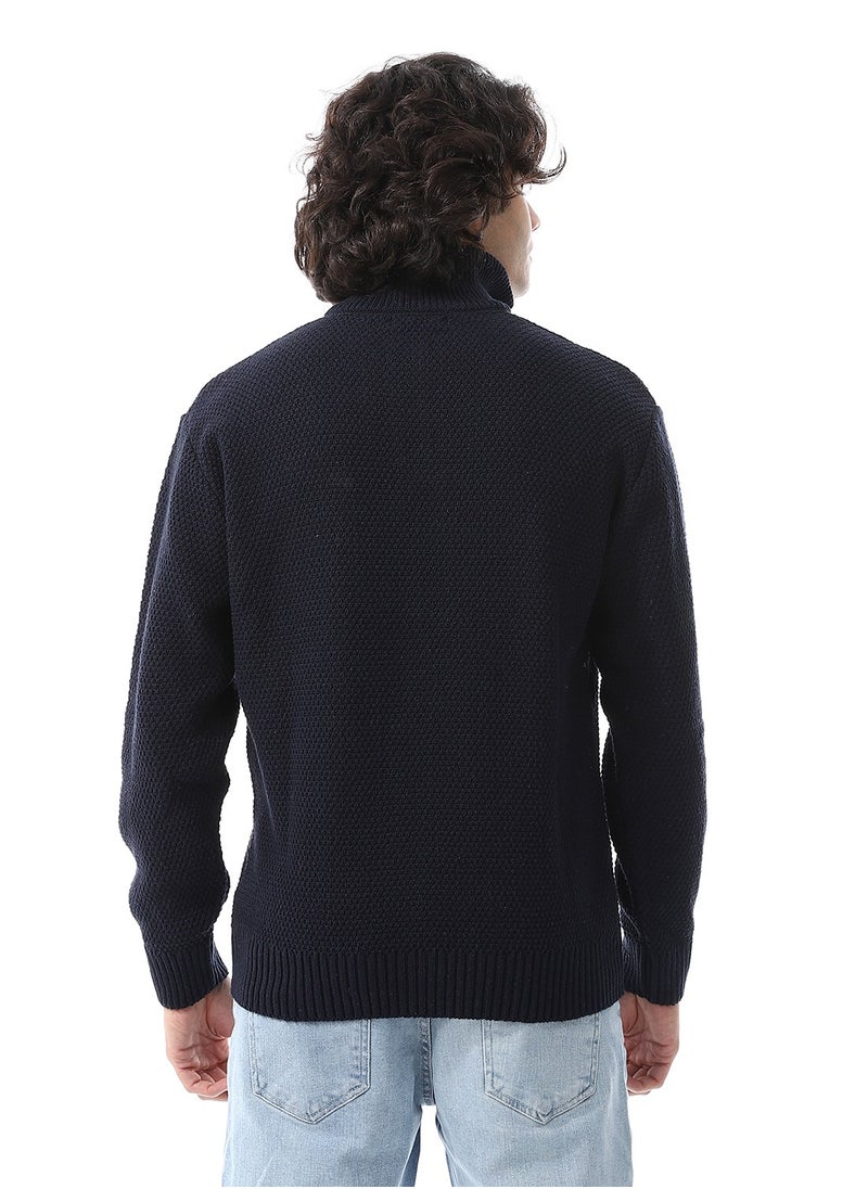 Andora Half-Zipper Long Sleeves Knitted Sweater_Navy Blue  - Image 4