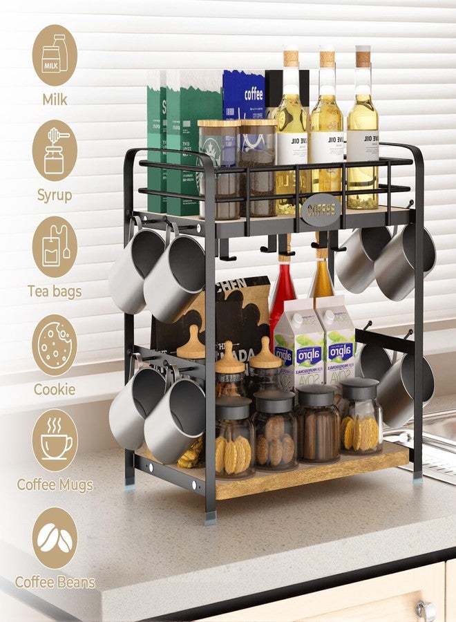 Vivise Coffee Cup Holder 2 Tier Coffee Bar Organizer Mug Tree Mug Stand Rack for Countertop Coffee Pod Holder Kitchen Storage Kcup Holder on Top Cup Organizer with 14 Hooks - Image 5