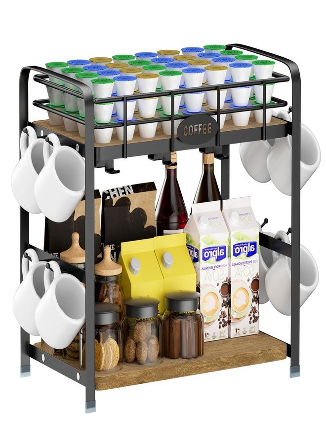 Vivise Coffee Cup Holder 2 Tier Coffee Bar Organizer Mug Tree Mug Stand Rack for Countertop Coffee Pod Holder Kitchen Storage Kcup Holder on Top Cup Organizer with 14 Hooks - Image 1