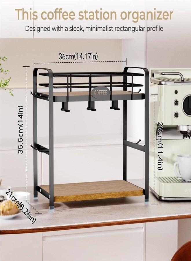 Vivise Coffee Cup Holder 2 Tier Coffee Bar Organizer Mug Tree Mug Stand Rack for Countertop Coffee Pod Holder Kitchen Storage Kcup Holder on Top Cup Organizer with 14 Hooks - Image 2