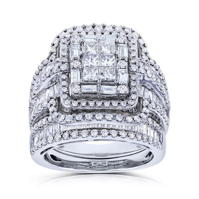 AZQ 925 Sterling Silver Shiny Full Diamond Gemstone Ring 18K Gold Cubic Zirconia Promise Rings CZ Diamond Multi Row Ring Eternity Engagement Wedding Band Ring Sets Z.41(US Code 7) - Image 2