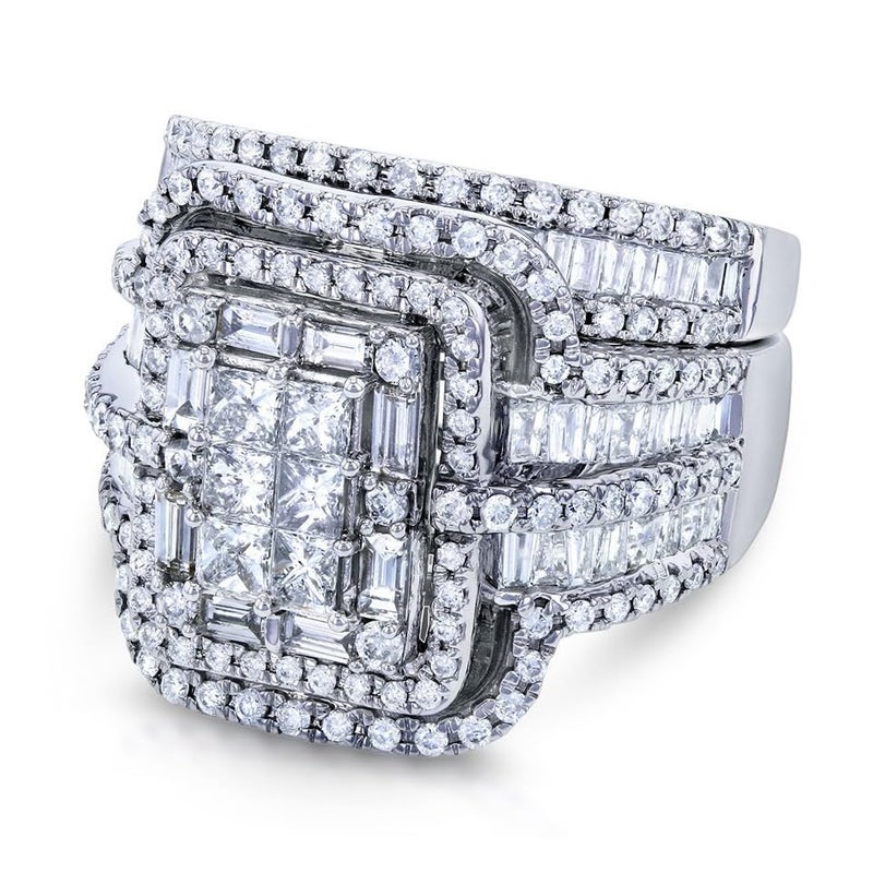 AZQ 925 Sterling Silver Shiny Full Diamond Gemstone Ring 18K Gold Cubic Zirconia Promise Rings CZ Diamond Multi Row Ring Eternity Engagement Wedding Band Ring Sets Z.41(US Code 7) - Image 4