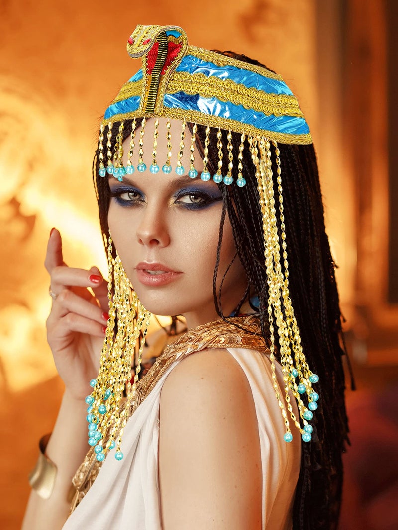 WILLBOND Egyptian Headpiece, Women's Egyptian Costume Accessory Beaded Headdress (Blue) - Image 3